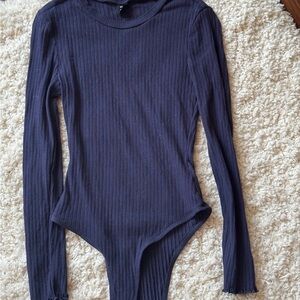 SHEIN Dark Blue Ribbed Bodysuit • S